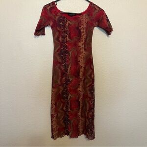 Weston Wear Y2K Red and Brown Stretchy Snakeskin Midi Dress Size Petite XS